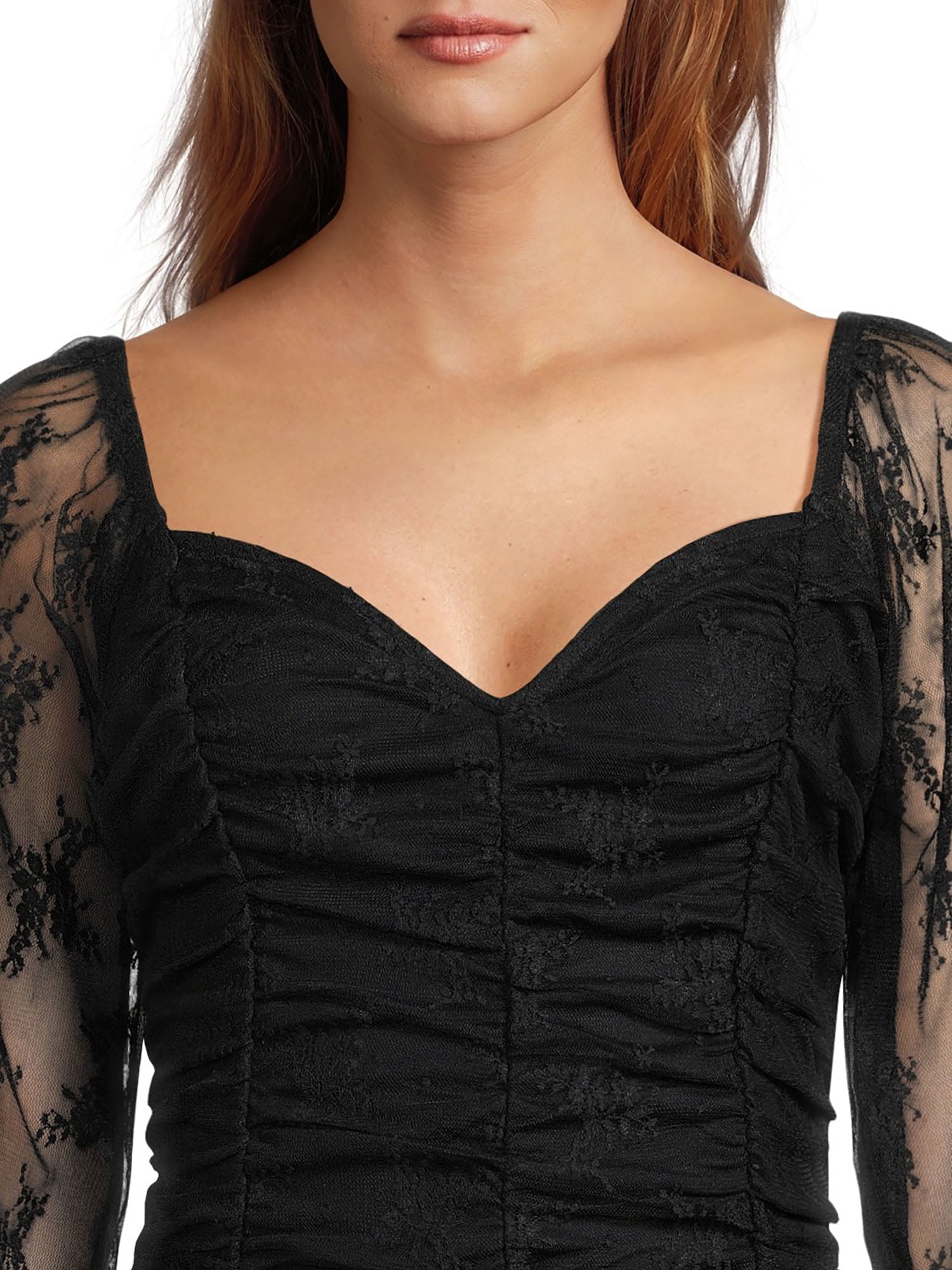 Self Esteem Juniors Shirred Bodice Crop Top with Blouson Sleeves