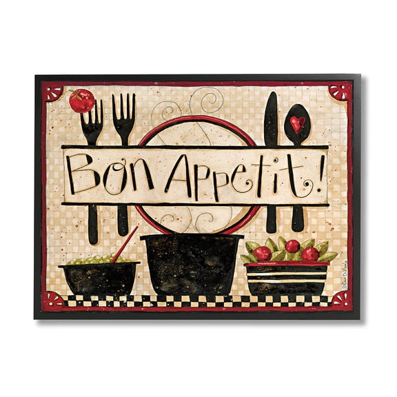 Stupell Industries Bon Appetit Phrase Vintage Kitchen Cooking Charm Black Framed by Dan DiPaolo