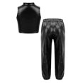 thumbnail image 4 of TiaoBug Kids Girls Metallic Sleeveless Mock Neck Crop Tank Top and Shiny Pants Set for Jazz Hip-Hop Dance Black 12, 4 of 6
