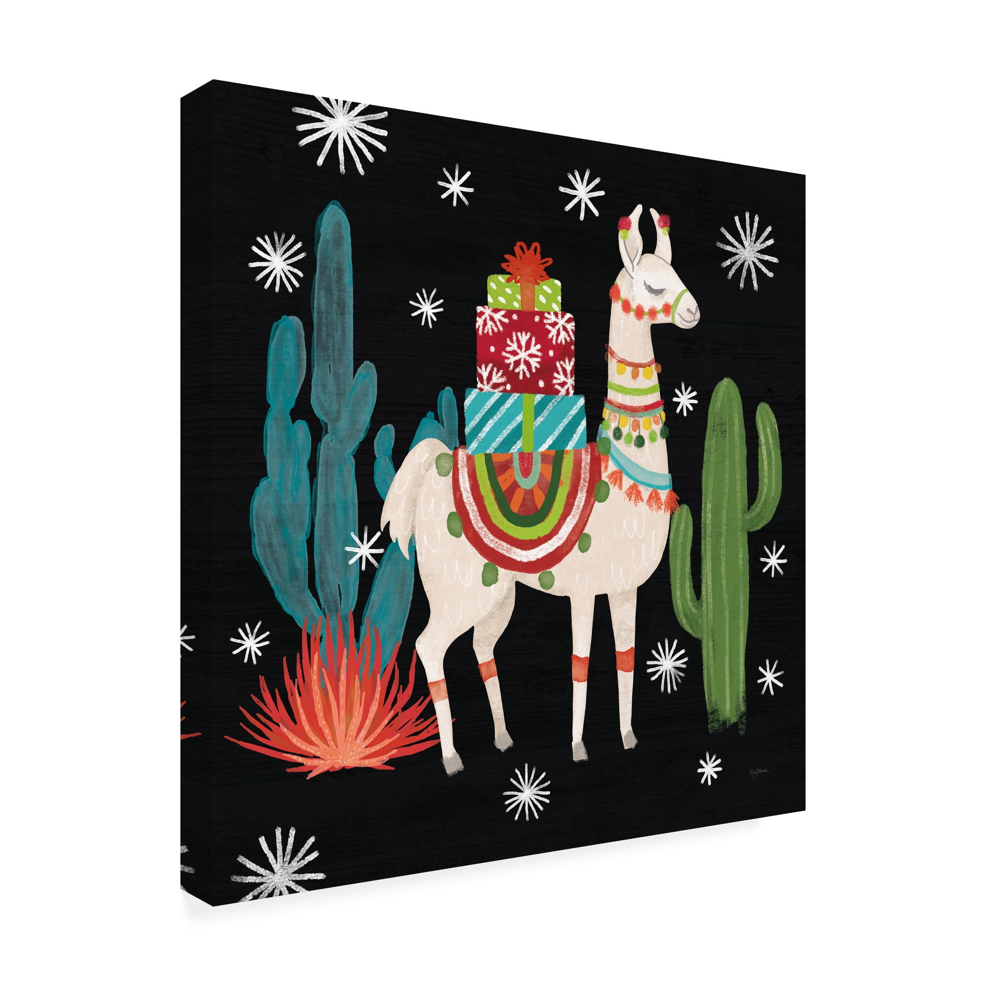 Trademark Fine Art 'Lovely Llamas II Christmas Black' Canvas Art by Mary Urban