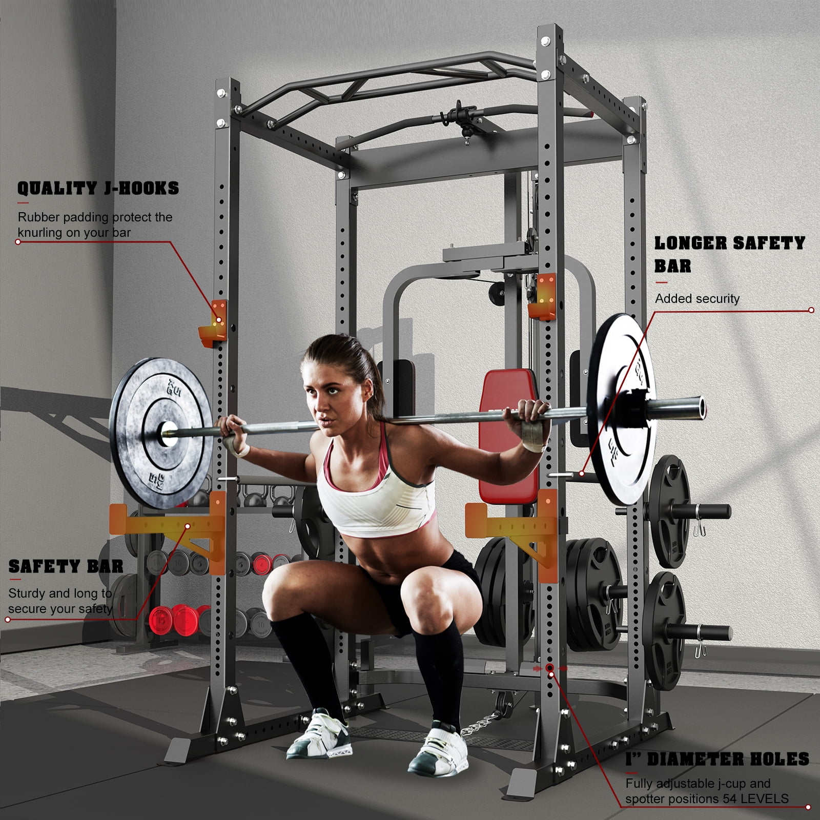 Beking 2000LBS Power Rack with Lat Pulldown, Squat Cage