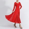 thumbnail image 3 of inhzoy Womens Floral Lace Ballroom Dance Dress Long Sleeve Tango Waltz Dancewear Maxi Swing Dress Red 3XL, 3 of 4