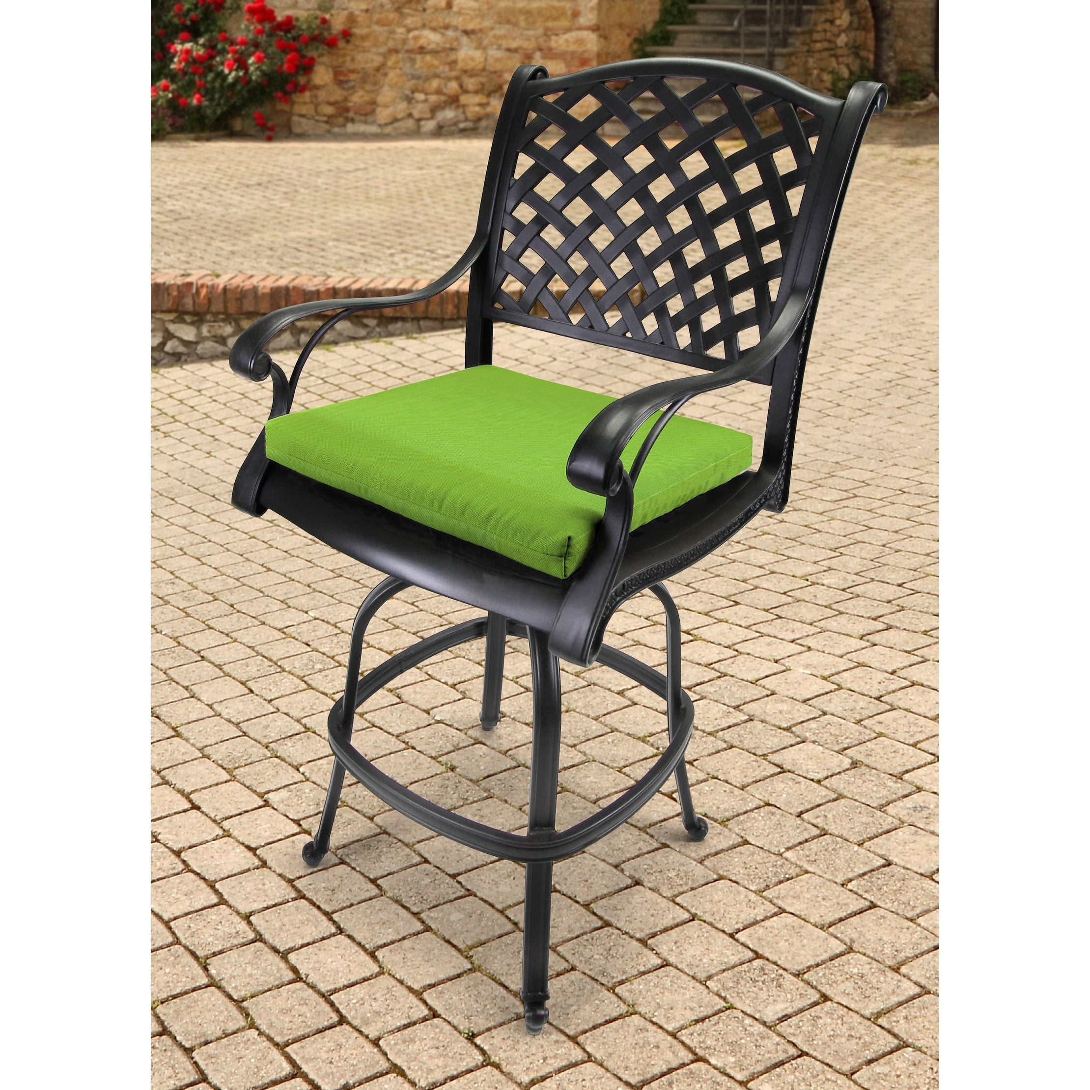 Jordan Manufacturing 19" x 17" Green Solid Outdoor Seat Cushion with Ties (Set of 2)