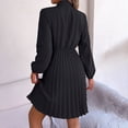thumbnail image 6 of Ashirexll Womens Long Sleeve Dresses, Midi Dresses for Women, Temperament Solid Color Waistband Long Sleeve Pleated Dress, 6 of 7
