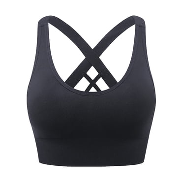 Hanerdun Womens Sports Bras Cross Back Padded Seamless High Impact Workout Athletic Yoga Activewear Black S