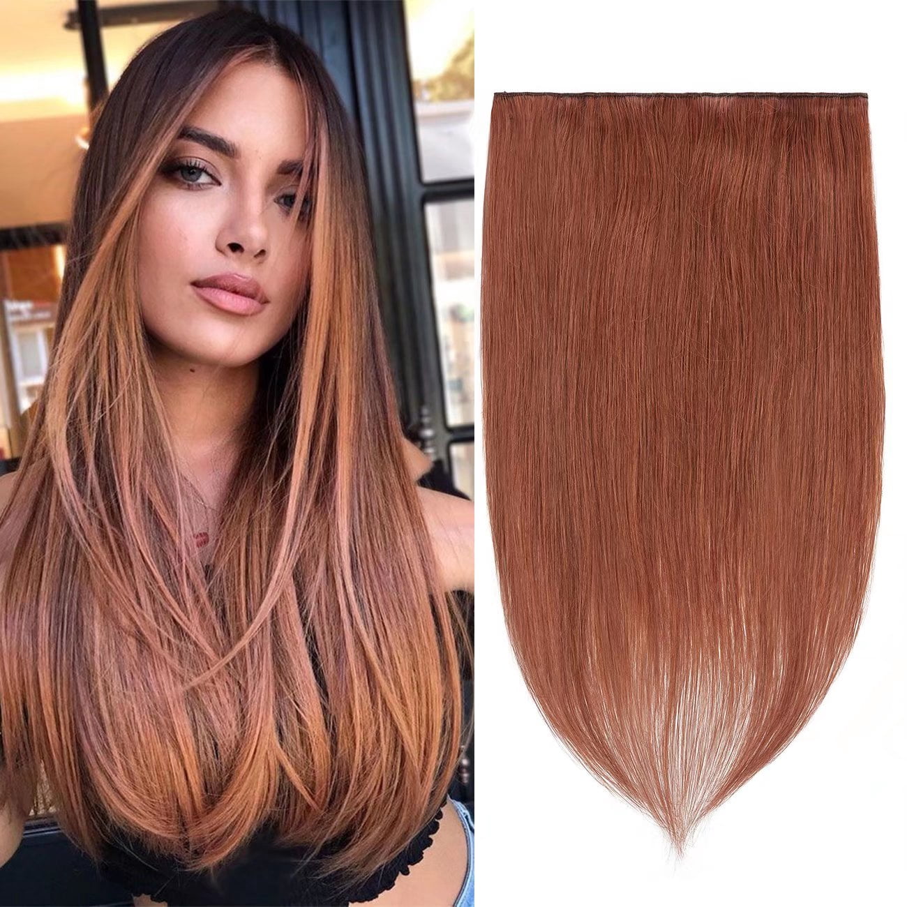 SEGO Blonde Clip in Human Hair Extensions Balayage One Piece Soft Straight 3/4 Full Head Hair Pieces for Women