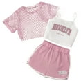 thumbnail image 2 of GBSYEWXS Toddler Child Girls Outfits Sets Comfortable Home Letter Print Mesh Shirts With Shorts Short Sleeve Pink Clothing Set Size 5 Years-6 Years, 2 of 4