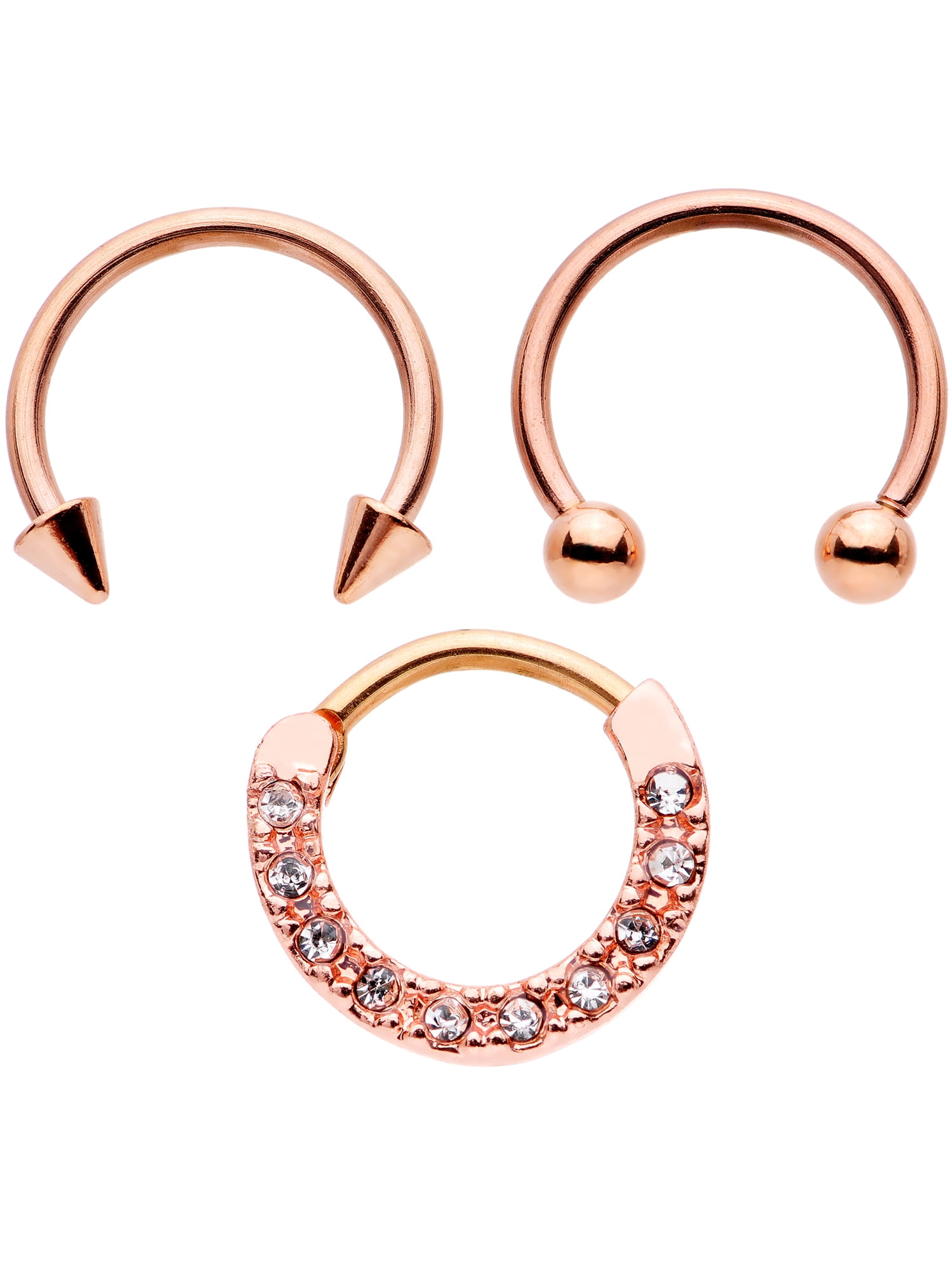 Body Candy 16G 3PC Steel Septum Clicker 10mm Horseshoe Spike Clear Accent  Septum Hoop Nose Ring Hoops 3/8