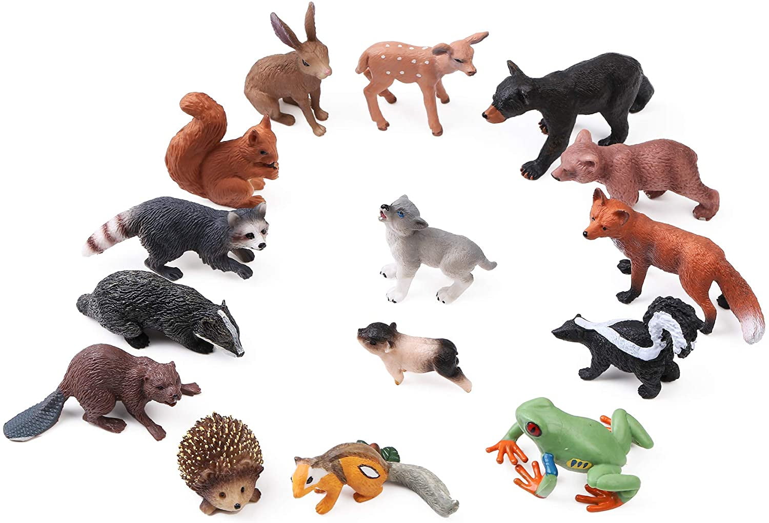 16PCS Forest Animals Baby Figures, Woodland Creatures Figurines, Miniature Toys Cake Toppers Cupcake Toppers Birthday Gift for Kids