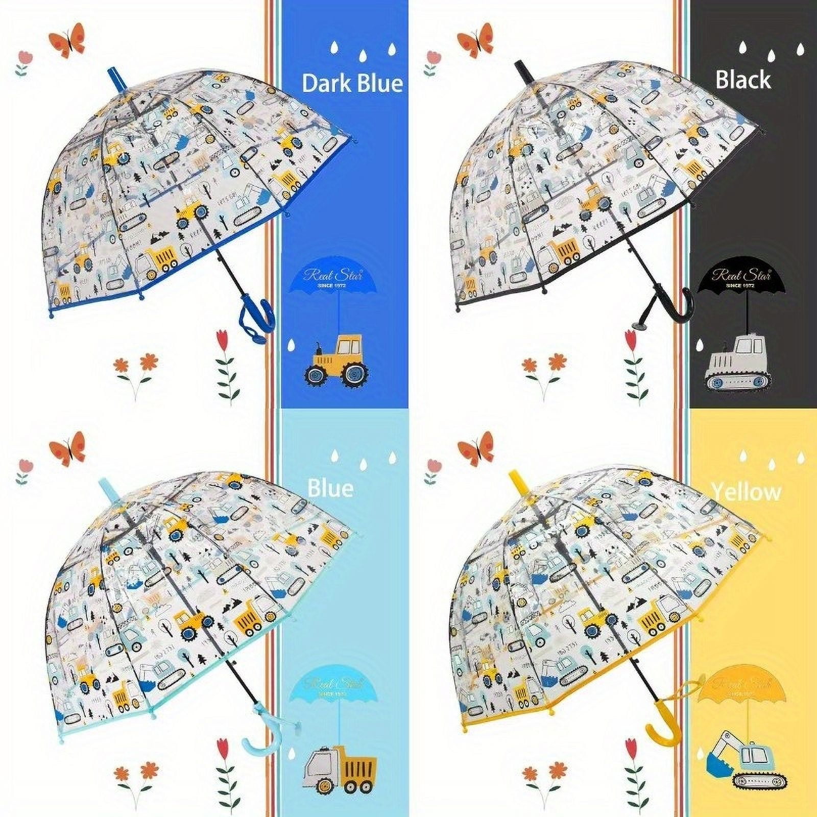 1pc Fun Cartoon Car Print Automatic Umbrella, Rainproof PVC & PE Material with Carbon-fiber Handle, 8 Ribs, No Switch Push Pull Open, Single Pack