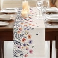 thumbnail image 3 of Spring Floral Table Runner, Elegant Pastoral Flowers Watercolor Botanical Cotton Linen Table Runners 108 Inches Long, Dresser Scarf Runner for Dining/Living Room/Kitchen/Square Tables 13''x108'', 3 of 9