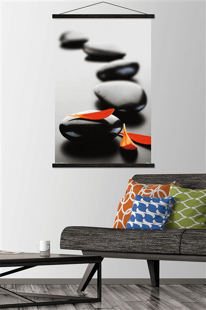 Massage Stones - Red Wall Poster with Wooden Magnetic Frame, 22.375" x 34"