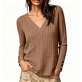 thumbnail image 5 of Smsaxvxz Sweaters for Women Lightweight Loose V-neck Long Sleeve Hollow Out Knit Pullover Tops Fall Fashion Blouse Brown 3XL, 5 of 9