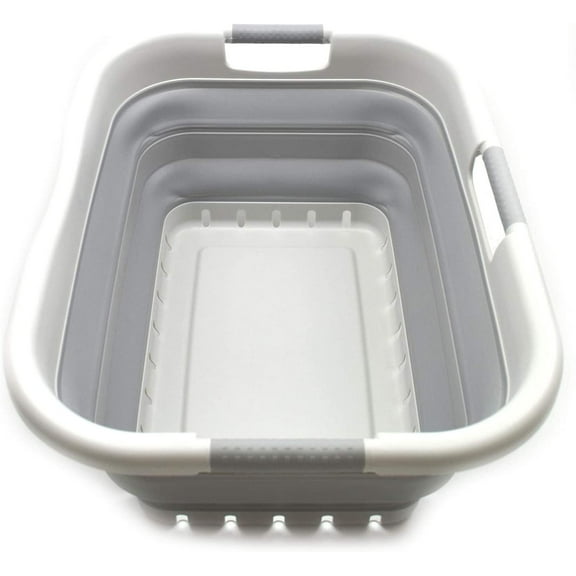 SAMMART Collapsible Plastic 3 handled Rectangular Laundry Basket - Foldable Pop Up Storage Container/Organizer - Portable Washing Tub - Space Saving Hamper/Basket