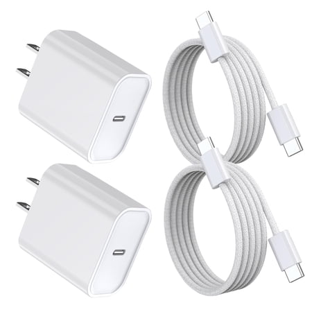 LujingZ 20W USB C Fast Charger, 2 - Pack, with 2 - Pack 60W Woven C - to - C Cables, Compatible for iPhone Air/17 Pro Max/16/15 Series, iPad Air, AirPods