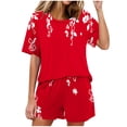 thumbnail image 1 of Ensembles de Pyjama pour Femmes à la Mode Décontractés Couleur Unie Manches Courtes Col Rond Haut et Pantalon de Détente, 1 of 6
