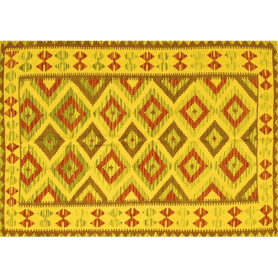 Ahgly Company Machine Washable Indoor Rectangle Southwestern Yellow Country Area Rugs, 5' x 7'