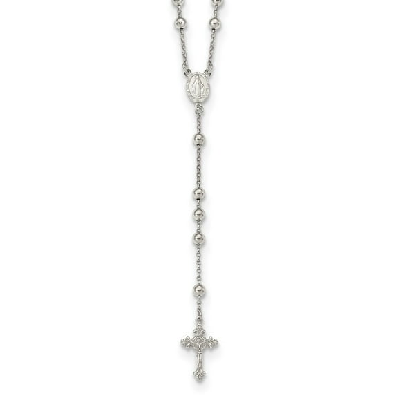 Auriga 925 Sterling Silver Rhodium-plated Beaded Rosary Necklace for Women 25"