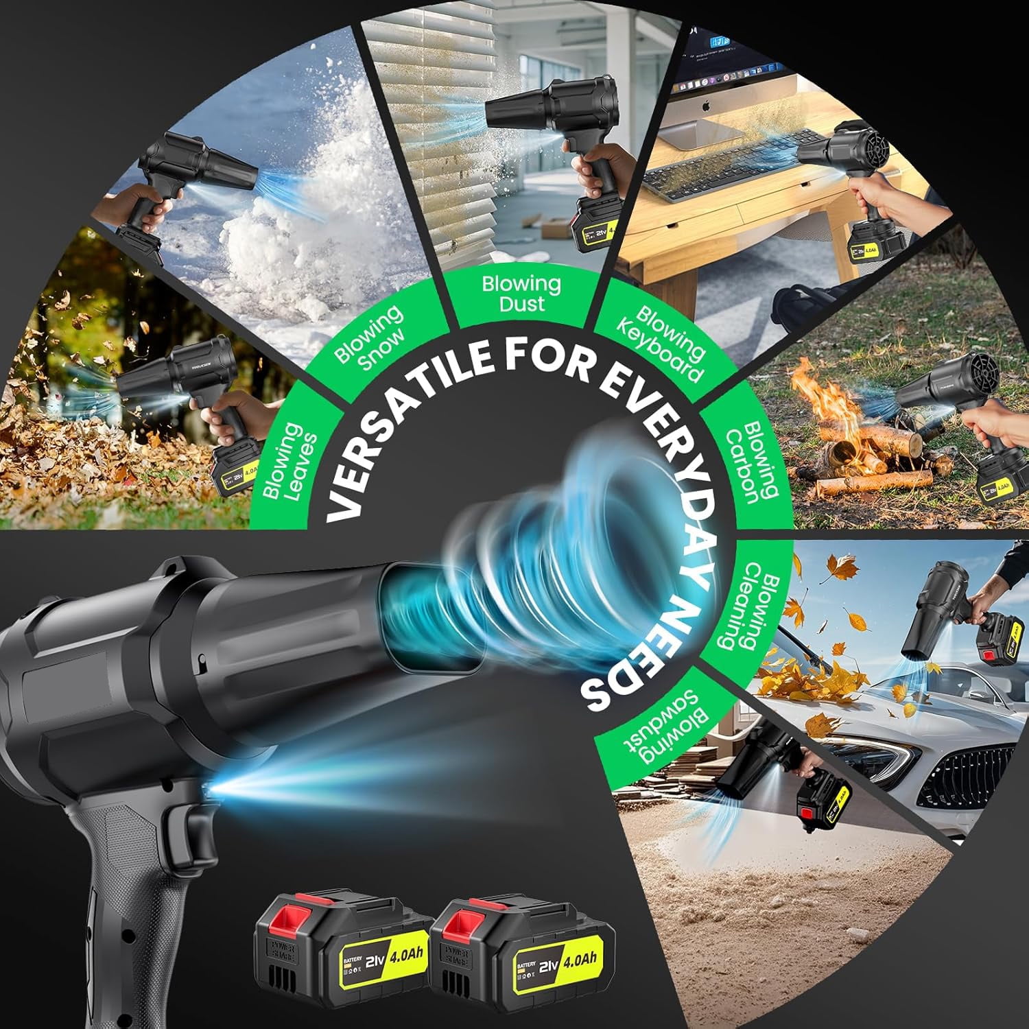 21V Cordless Leaf Blower, 980,000 RPM Handheld Blower with 2 Batteries & Charger, 110+ MPH Wind Speed, Lightweight 1.12 lbs for Lawn, Patio, Deck, Garage Cleaning
