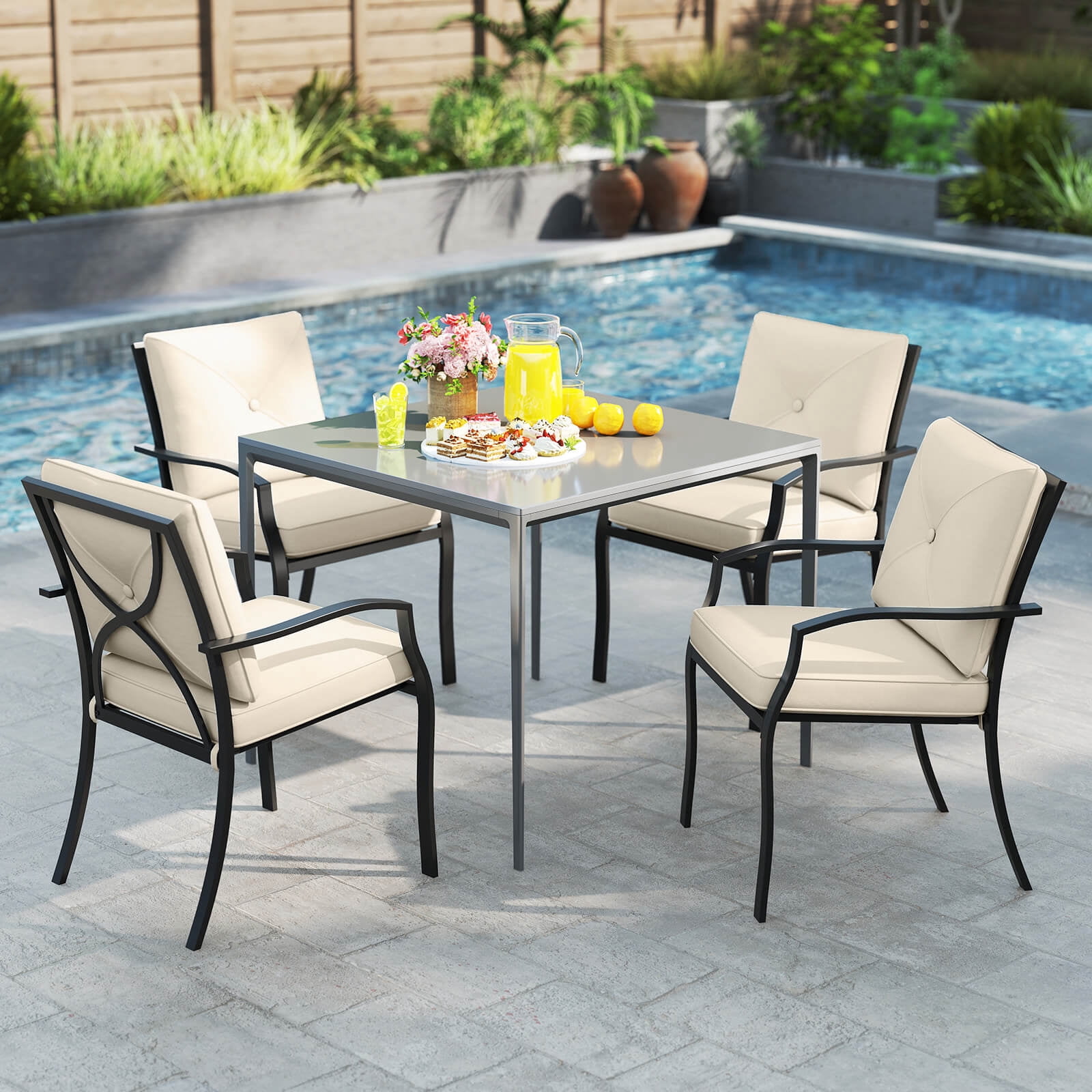 Costway Outdoor Patio Dining Chair Set of 2 Stackable Garden Chairs with Metal Frame