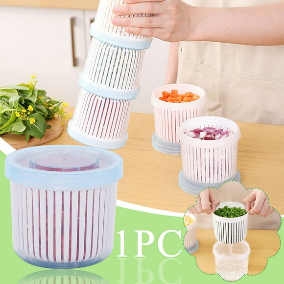 Hxlamzoo Vegetable Storage Box, Double Layer Vegetables Sealed Keeper, Refrigerator Food Fresh Box with Drain Basket, Plastic Draining Crisper for Onion, Ginger, Garlic, Vegetables and Fruits