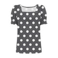 thumbnail image 5 of Shirt for Women Plus Size Short Sleeve Square Neck Polka Dot Printing Casual Loose T-shirt Gray XXL, 5 of 6