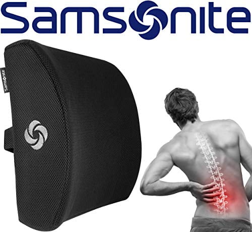 100% Pure Memory Foam Adjustable Strap Helps Relieve Lower Back Pain Samsonite SA6041 Washable Cover Soft Plush Lumbar Support Pillow Fits Most Seats Improves Posture 