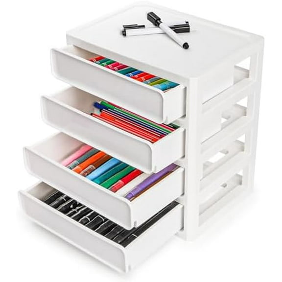 Desktop Drawer Organizer, 4 Drawers Plastic Desk Storage Unit, Small Storage Bin Container for Countertop, Makeup, Stationery, Art Crafts, Home Office Bathroom