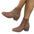 thumbnail image 2 of Kopltyrfg Women Rhinestone Cowboy Boots V Cut Side Zipper Glitter Chunky Heel Sparkly Fashion Cowgirl Ankle Boots (Brown,41), 2 of 6