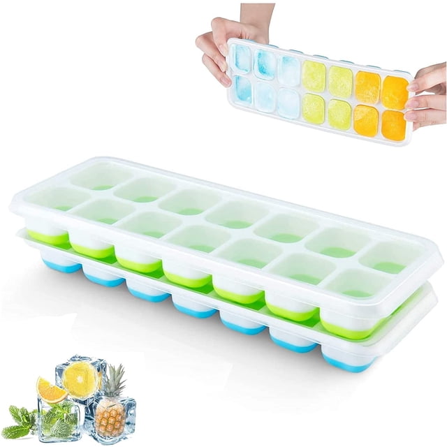 Paquete de 2 moldes para cubitos de hielo con silicona y tapa (paquete de 2)