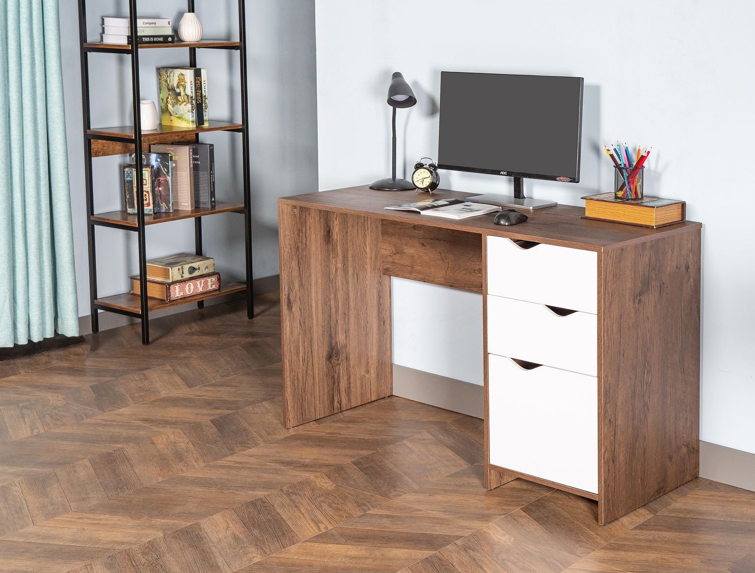 Hometrends 2 Drawers 1 Cabinet Two-toned PVC Finish Computer Desk