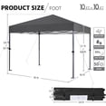 thumbnail image 3 of Songqin 10x10 1-Person Setup Pop Up Canopy Tent, Instant Portable Commercial Canopy Tent, Outdoor Gazebo with 1-Button Push, Wheeled Bag & 4 Sandbags for Home, Party & Outdoor Activities, Dark Gray, 3 of 18