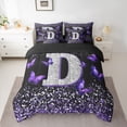 thumbnail image 2 of Feelyou Initial D Letter Bedding Comforter Set 7pcs, Sequin Print Monogrammed King Bedding Sets, Dreamy Purple Butterfly Reversible Bed Sheets, Ultra Soft Bedroom Decor, 2 of 7