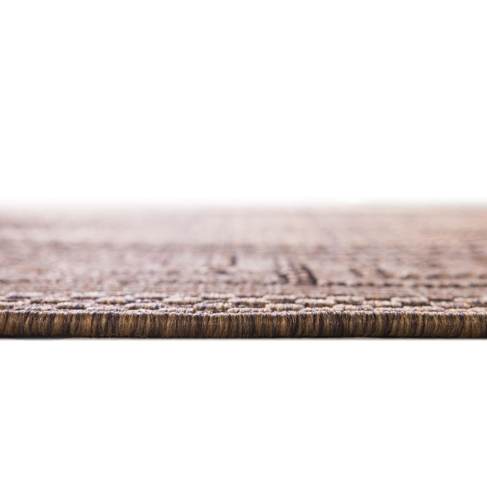 Unique Loom Outdoor Border Collection Area Rug - Greek Key (6' 1" Round Brown/Light Brown)