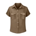 thumbnail image 4 of Craaazy Women's Relaxed Fit Collared Blouse, Solid Color Short Sleeve Button Down Top, Loose Comfy Cotton Casual Shirt with Pockets for Summer Gifts, 4 of 6