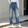 thumbnail image 5 of Karymi Jeans for Women Vintage Loose Straight, High Waist Denim Long Pants, Roll Cuff Wide Leg Trousers with Pockets, 5 of 6