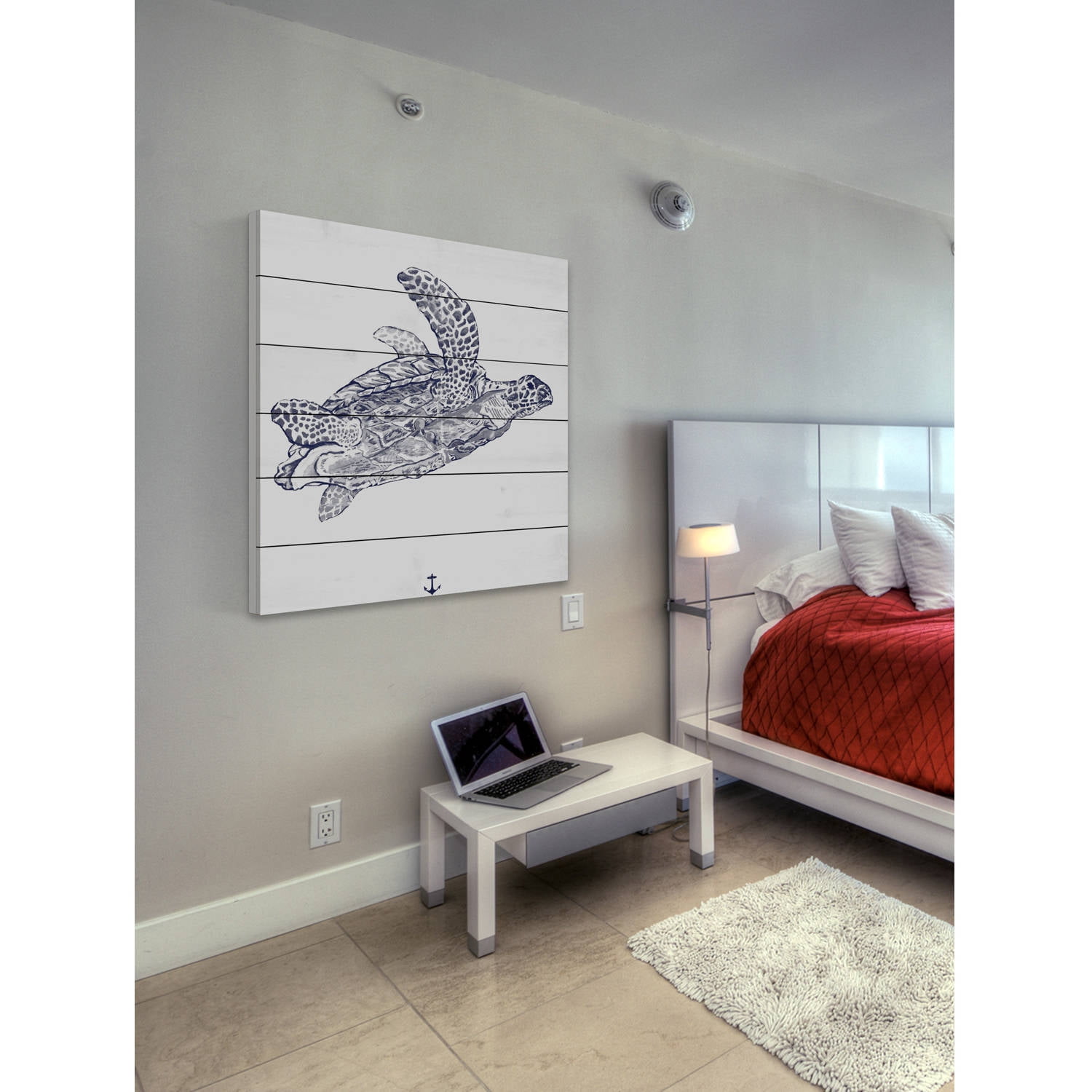 Marmont Hill "Blue Turtle" Painting Print on White Wood