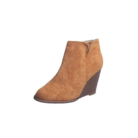 

Eloshman Ladies Bootie Cutout Ankle Boots Faux Suede Wedge Heel Booties Walking Comfortable Side Zip Short Boot Non-Slip Yellow 7.5