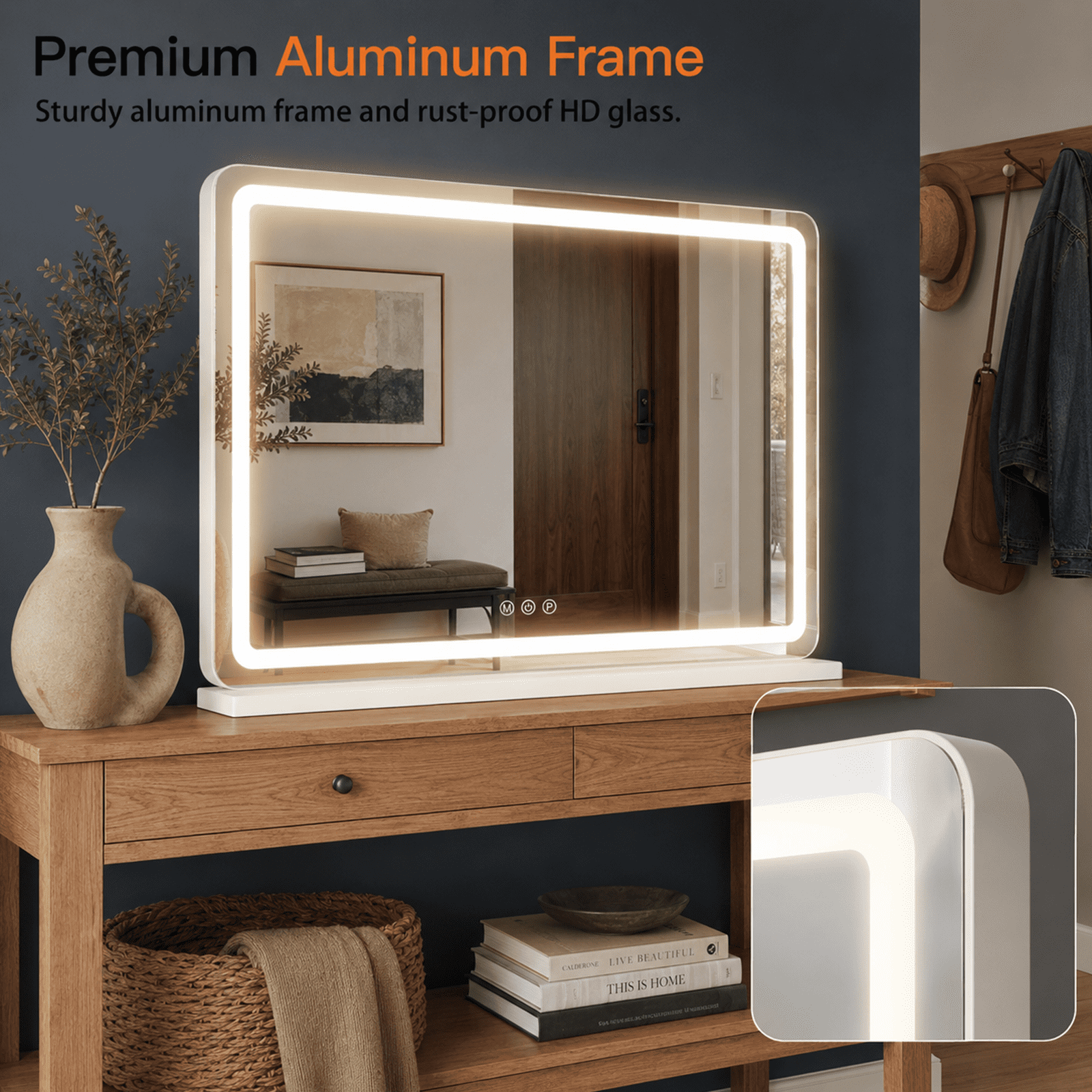 Alvantor Vanity Mirror with Lights, LED Makeup Mirror, Lighted Makeup Mirror with Dimmable 3 Modes, Touch Screen Control, USB Charging Port, Tabletop, 13"x17"/19"x22"/22"x32"