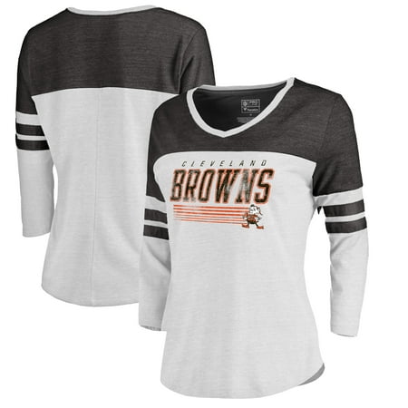 - Cleveland Browns NFL Pro Line by Fanatics Branded Women's Throwback Collection Color Block Fast Pass 3/4 Length Sleeve T-Shirt - White