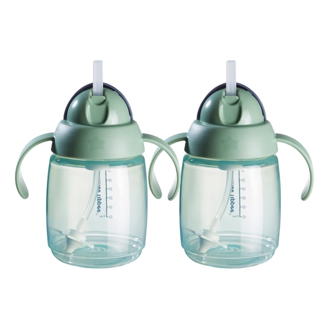 Tommee Tippee Vaso con pajita para principiantes, vaso para niños pequeños de fácil transición para mayores de 6 meses, 10 oz, con pajita de silicona con peso y asas de fácil sujeción, paquete de 2, v