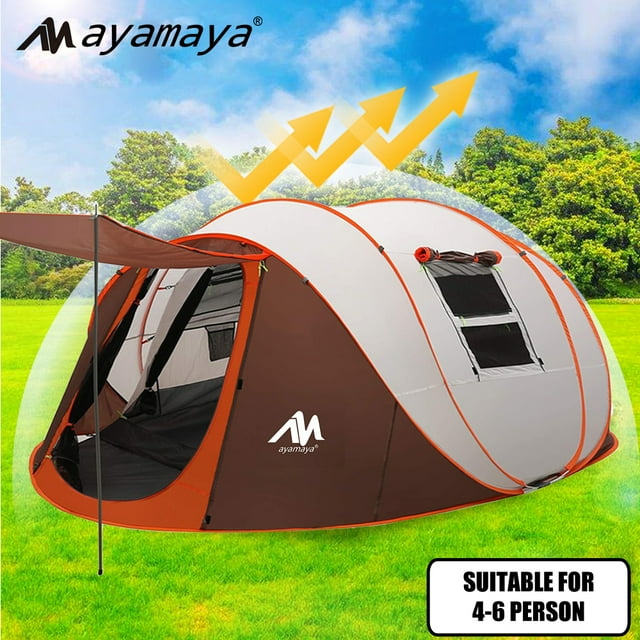 AYAMAYA Pop Up Tent, Double Layer 6 Person Camping Tent with Vestibule