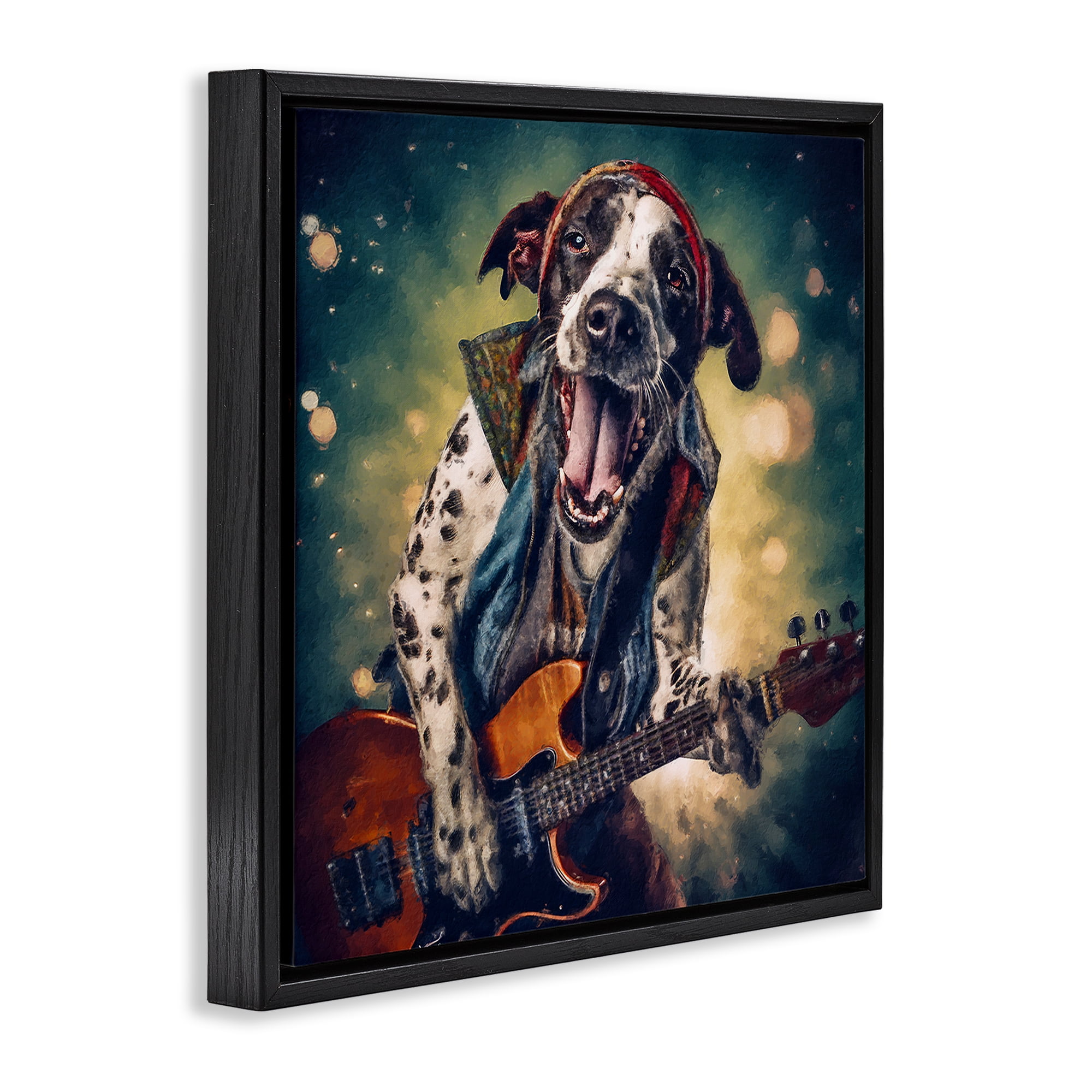 Stupell Industries Musician Dog Singing Animals Painting Black Floater Framed Canvas Art Print Wall Art, 18 x 18