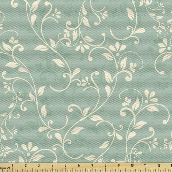 Ambesonne Vine Fabric by the Yard Upholstery, Vintage Style Foliage, 5 Yards, Reseda Green Pale Green