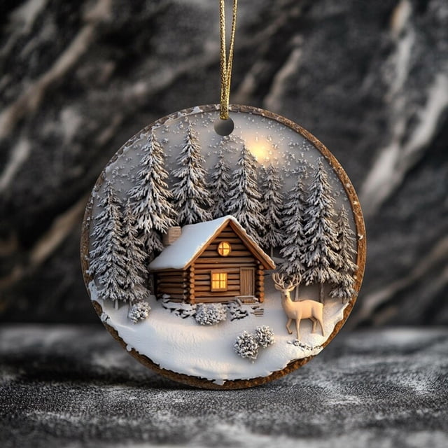 Adornos Navideños Redondos Fiudx con Estampado de Papá Noel Sonriente para Árbol de Navidad