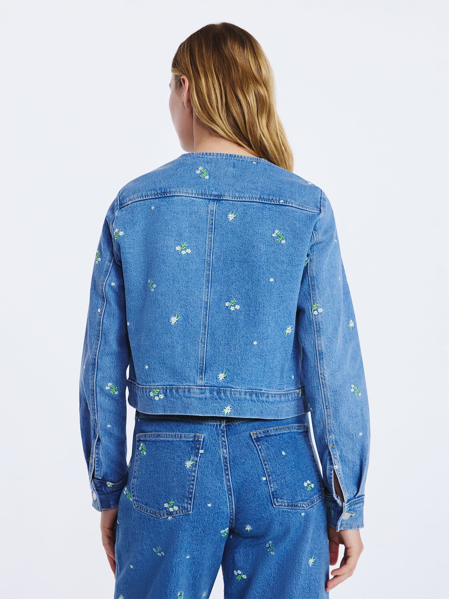 Free Assembly Women's Embroidered Cropped Denim Jacket, Sizes XS-XXL