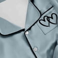 thumbnail image 6 of GobdXE Kids Girls Solid Color Satin Short Sleeve Pajama Set Piping Double Heart Print Notch Collar Button Down Sleep Shorts Loungewear Color:Mint Green,Size:6-7 Years, 6 of 7