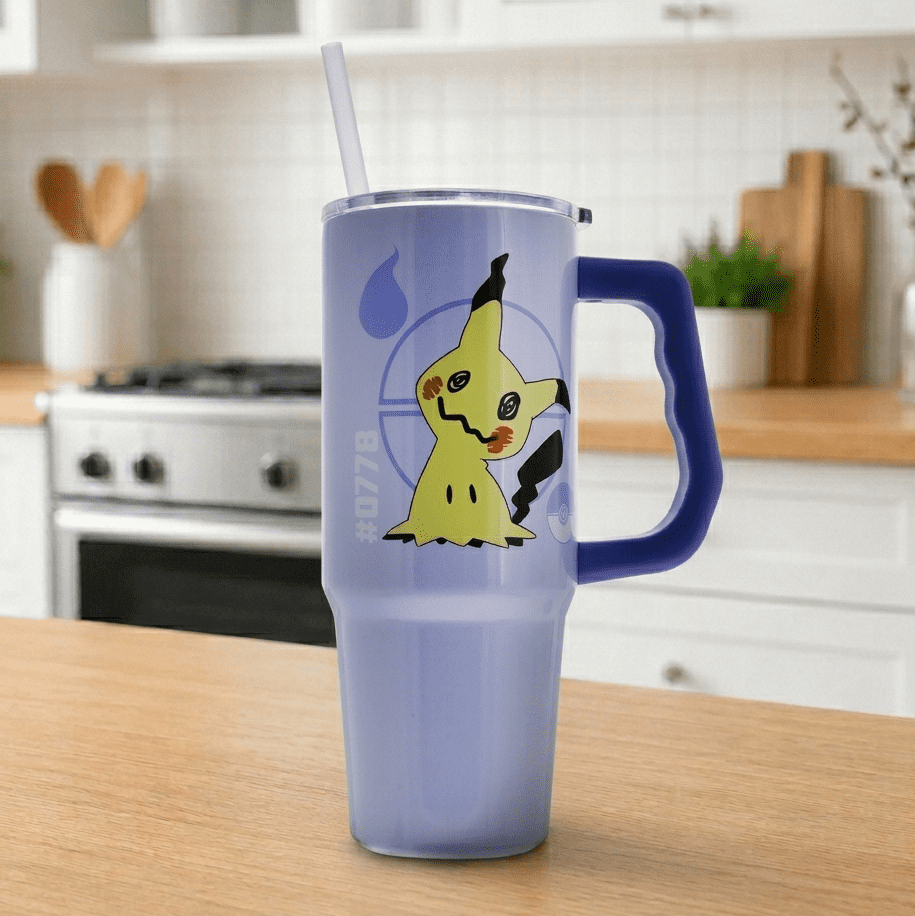 Pokemon Mimikyu & Type 30oz Stainless Steel Tumbler with Handle and Straw