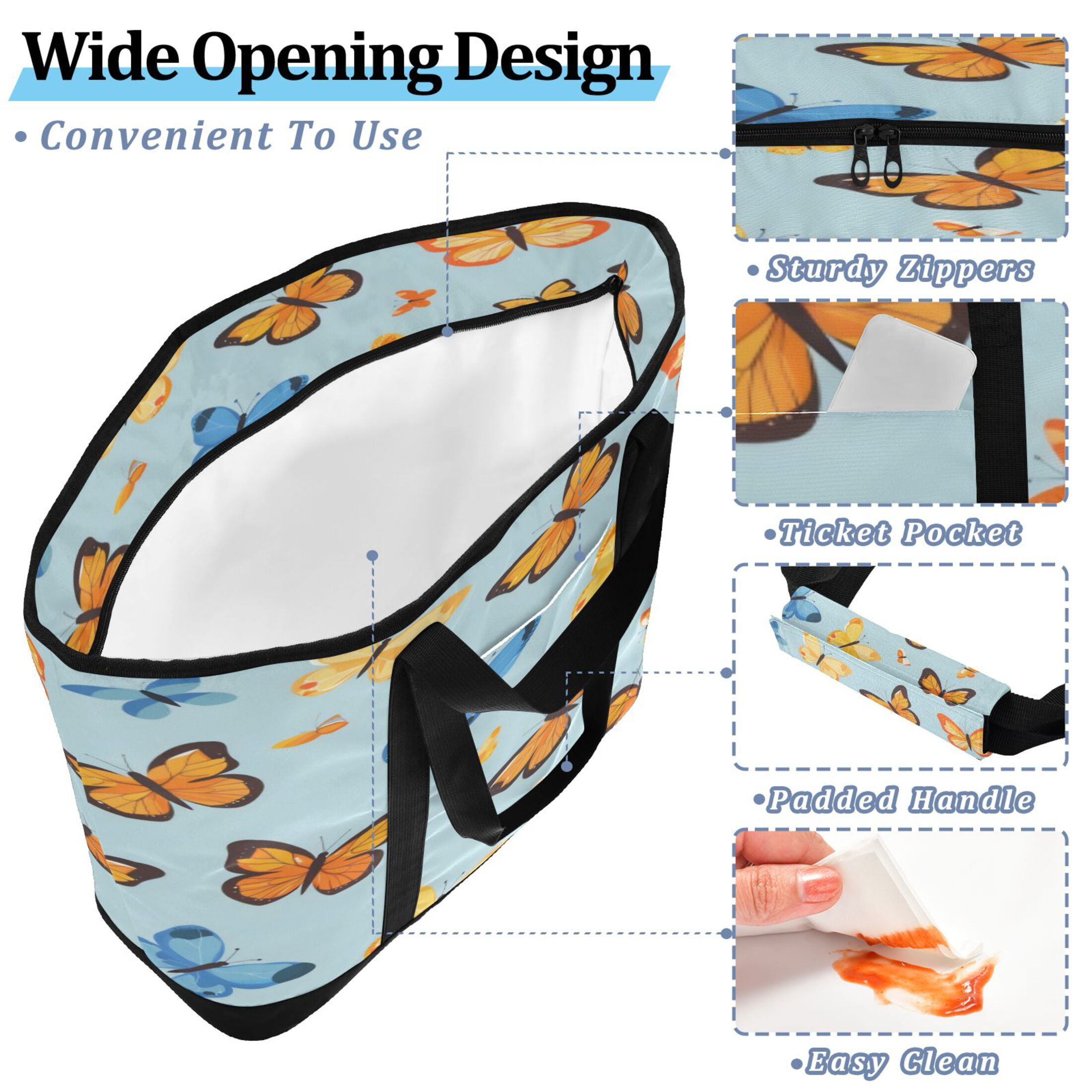 Large Hand-held Ice Pack Picnic Bag Insulation and Refrigeration Suitable for Shopping Picnics and Camping Orange Butterfly