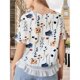 thumbnail image 5 of Camisa Informal Holgada A Rayas de Media con Cuello Redondo y Volantes para Mujer Estampado de Plumas XL, 5 of 7
